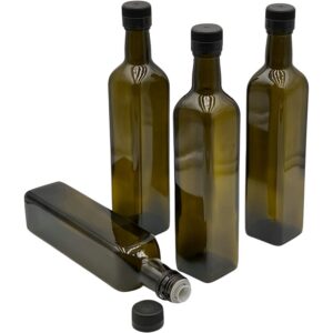 4x Ölflaschen 500 ml braune Glasflaschen für Küchenöl mit Aussgießer und Etiketten | 4x 500 ml braune Glasschutzflasche