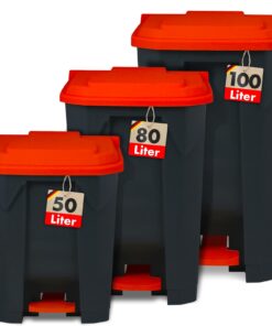 Floordirekt Mülltrennsystem Tretmülleimer 50 Liter roter Deckel Küche Büro Abfall | Floordirekt Step-On-Mechanismus Tre