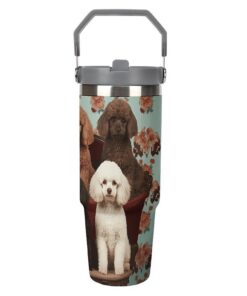 NWTRJ Pudel Hunde Vakuum Isolierte Kaffee Tasse 30oz Top Griff Edelstahl für Frauen Männer Reise Becher mit Deckel Und S
