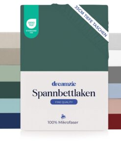 Dreamzie Spannbetttlaken - 100% Mikrofaser - Petrolgrün - Schadstoffgeprüft(Oeko TEX) - Gummizug OEKO-TEX STANDARD 100