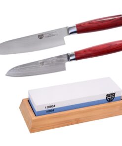 GRÄWE Santokumesser - Messerset 2er Pack, Damastmesser für Damen, 12 cm & 17 cm, inkl. Wetzstein | GRÄWE Santokumesser