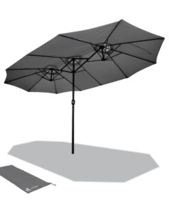 Doppelsonnenschirm VOUNOT Marktschirm 460x270cm Grau Handkurbel Sonnenschutz Terrasse | VOUNOT Handkurbel Doppelsonnens