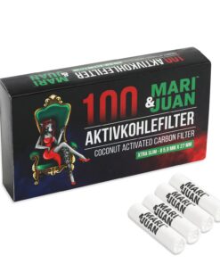 Mari & Juan 100 Aktivkohlefilter SLIM, 100 Stück Weiß I Schadstoffärmeres Raucherlebnis I Kokosnussbasierter Filter Mari