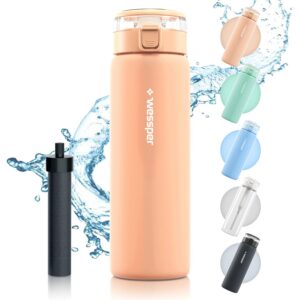 Wessper Wasserfilterflasche Beige | BPA Frei, 680 ml Borosilikat Glas mit Aktivkohle Filter | Outdoor Trinkflasche mit S