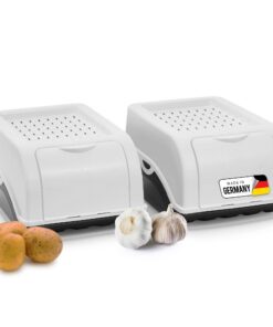 Novaliv Aufbewahrungsbox für Kartoffeln und Zwiebeln - 2x 3,5L weiße, stapelbare Kartoffelbox mit Funktionen und.Specifi