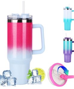 ZHUIYIWIN Thermobecher - Perfekt für Heiße und Kalte Getränke - Vakuum Auslaufsicher mit Strohhalm und Henkel (40OZ) - O