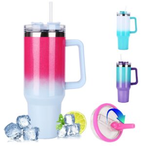 ZHUIYIWIN Thermobecher - Perfekt für Heiße und Kalte Getränke - Vakuum Auslaufsicher mit Strohhalm und Henkel (40OZ) - O