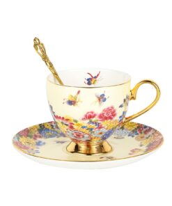 CHENP.HMC Porzellan-Tee-Set, 3-teiliges Tassen- und Untertassen-Set, Geschenkbox inklusive