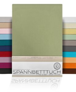 BEAUTEX Spannbettlaken aus Baumwolle, Premium Jersey Stoff 160g/m², Olivgrün für Premium-Schlafzimmererfahrung (Topper -