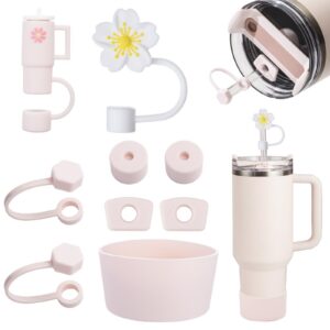 FOSFUKEER Stanley Cup Zubehörset Rose Quartz - 6 sicher sitzende Silikonstopfen, 2 Strohdeckel, 1 Silikonhülle für 1,2 l