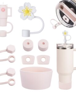 FOSFUKEER Stanley Cup-Zubehörset für Rose Quartz - 6 auslaufsichere Silikonstopfen, 2 Strohdeckel und 1 Silikonhülle für