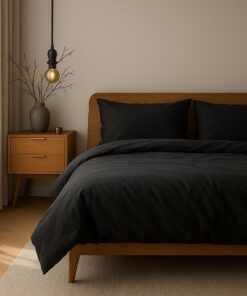 Schwarze Bettwäsche Set 135x200 Made in EU Baumwolle Reißverschluss