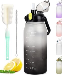 GXCROR Trinkflasche 2L Mit Strohhalm, Spülmaschinenfest, Zeitmarkierung - Ideale Wasserspritze für Sport und Fitnessstud