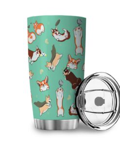 Zbbfwu Kaffeebecher to go Edelstahl 600ml Corgi Print Isolierbecher Cartoon Hund Auslaufsicher