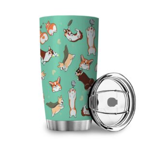 Zbbfwu Kaffeebecher to go Edelstahl 600ml Corgi Print Isolierbecher Cartoon Hund Auslaufsicher