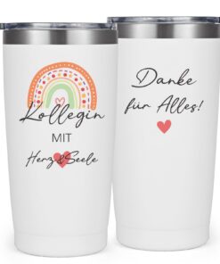Livole Dankeschön Geschenke für Kollegin Weihnachten, Kollegin mit Herz & Seele, 600ml Vakuum-Thermo-Trinkbecher