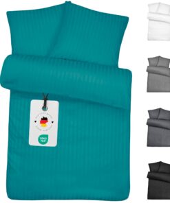 Carpe Sonno® Mikrofaser Damast Bettwäsche 135x200 Petrol | Klassische Bettwäsche-Sets | Gestreifte Bettwäsche Petrol mit
