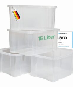 Novaliv 5x transparente Kunststoffboxen 15L für Aufbewahrung familienfreundlicherdebstlich