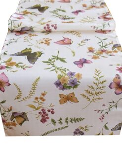 KAMACA waschbare Frühlingstischdecke 40x140 cm Schmetterlinge Blumenwiese