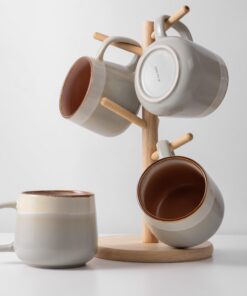 Keramik-Kaffeebecher 4er-Set 340 ml – Skandinavisches Design mit Henkel – Mikrowellen- & Spülmaschinengeeignet