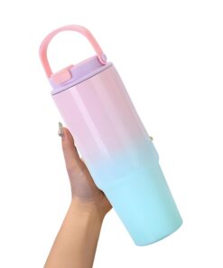 IOLOYU Thermobecher fürOutdoor-aktiv Gloverkaffee 890ml edelschmelzi Stahl IsolierungstumblerTravelmug mit Henkel (Rosa+