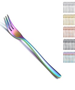Kyraton Regenbogen Dessertgabeln 12 Stück Edelstahl Titan beschichtet - Fischererteil für Kinder und Erwachsene bei Dam