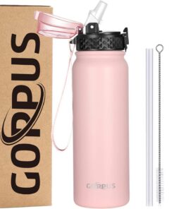 GOPPUS Edelstahl Wasserflasche 600ml/20oz mit Strohhalm Auslaufsicher BPA-frei Thermosflasche Sport