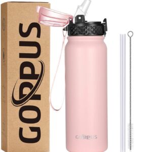 GOPPUS Edelstahl Wasserflasche mit Strohhalm 600ml Sport Thermoflasche Geeignet fürOutdoor Aktivitäten Kohlensäure Geeig