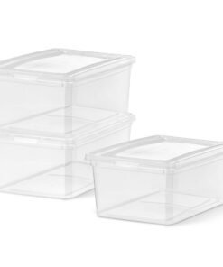 Iris Ohyama 16L Aufbewahrungskasten 3er-Set Transparent Deckel leicht schließbar Stapelbar Für Schrank Regale Klassenzim
