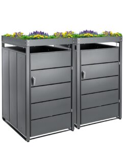 Mülltonnenbox 240L abschließbar & wetterfest - Garten & Einfahrt Abfallbox (Anthrazit Pflanzdach, 2 Tonnen) Mülltonnen