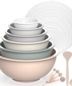AIKKIL Rührschüssel 6er Set, Plastik Salatschüssel mit Deckel für Familie, ideal zum Mischen und Servieren(Khaki, 18er S