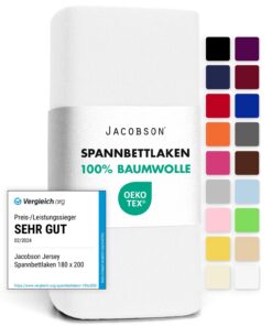 Jacobson Jersey Spannbettlaken Baumwolle - Weiss OEKO-TEX STANDARD 100