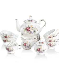 Sweejar Home 21-teiliges Porzellan-Teeset, Geschenk-Teeservice für Erwachsene mit Vintage-Blumenmuster