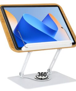 360° drehbare 30x24cm Holz Buchständer zum Lesen, ideal für Büro und Küche, faltbar & tragbar mit Seitenclip und Kochbuc