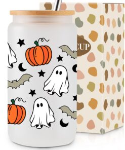 Yamobi Halloween Deko Trinkgläser - 16 Oz EIS - Kürbis und Gespenst Motive - ideal für Halloween-Party und Herbst