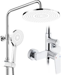 Rainsworth Duschsystem mit Armatur Chrom + Regendusche + Messingarmatur für Familien, im Bad + Duschen + 3 Strahlarten D