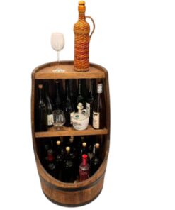 weeco Fassbar Braun 80x43cm - Stilvolle Holz Hausbar mit Regal für Wein Whisky Vintage Deko