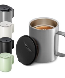 Homealexa Thermobecher für Camping 500 ml BPA-Frei Thermo Kaffeebecher mit Schiebedeckel und Henkel Kaffeetasse 316 Edel