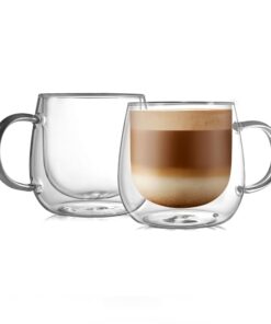 CNGLASS Doppelwandige Kaffeegläser 480ml,Große Klare Latte Macchiato Gläser für Cappuccino, Milch, Tee - 2er Set mit Hen