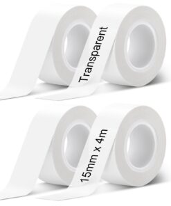 4 Rollen Etikettenband, Wasserfeste Etiketten für Barcode und Datum, kompatibel mit D30 / D32 / D35 Druckern, 15mm x 4m