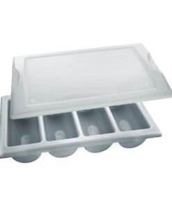 GRÄWE Besteckkasten mit Deckel - leer, mit 4 Fächern, Gastronorm 1/1, groß, stapelbar, spülmaschinengeeignet, Grau