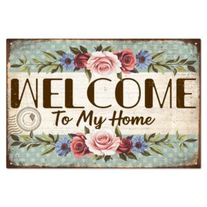 WADORN Vintage Home Willkommen Metall Blechschild - Retro Lustiges Haus-Zubehör Für Frühling Und Sommer Hof Garden Veran