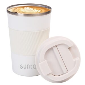 SUNTQ Thermo Kaffeebecher aus Edelstahl 380ml - Isoliert, Gummierte Manschette, Weiß - Wiederverwertbar, Kaffeetasse to