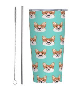 IUBBKI Tumbler Vakuum Herzgläser Edelstahl 590 ml Corgi Love Glasses