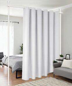Raumteiler Paravent Gestell mit Verstellbarer Gardinenstange 177 x 305cm Weiß für Flexibles Trennen im Schlafzimmer oder