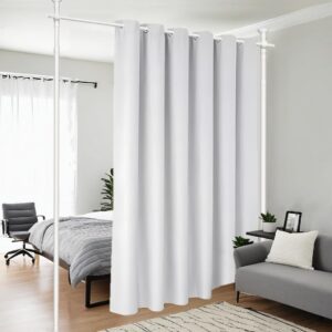 Raumteiler Paravent Gestell mit Verstellbarer Gardinenstange 177 x 305cm Weiß für Flexibles Trennen im Schlafzimmer oder