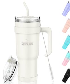 MOMSIV 40oz Thermobecher mit Stroh und Griff - Isolierbecher für Kalte und Heiße Getränke - Auto und Haus, robust und pr