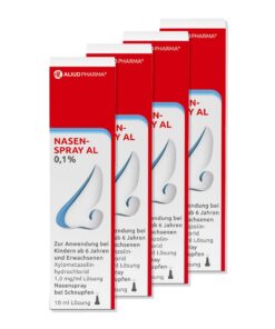 ALIUD PHARMA Nasenspray AL 0,1% abschwellende Wirkung Schnupfen Lösung 10 ml 4 Packungen Nutzung bei verstopfter Nase Hu