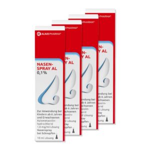 ALIUD PHARMA Nasenspray AL 0,1% abschwellende Wirkung Schnupfen Lösung 10 ml 4 Packungen Nutzung bei verstopfter Nase Hu