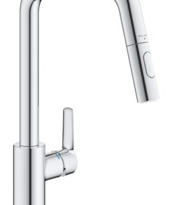 GROHE Start Küchenarmatur 2 Strahlarten für Sparsame Wasserbrauserimonialschrom mit 360° Schwenkung und werkzeugfreie Mo